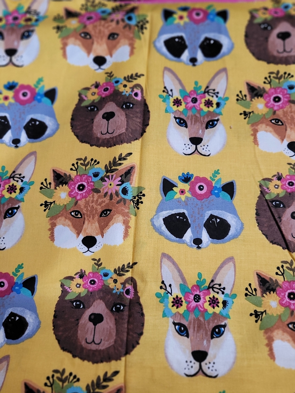 Brother Sister Design Studio Yellow Floral Animal Faces Cotton Fabric (0891)